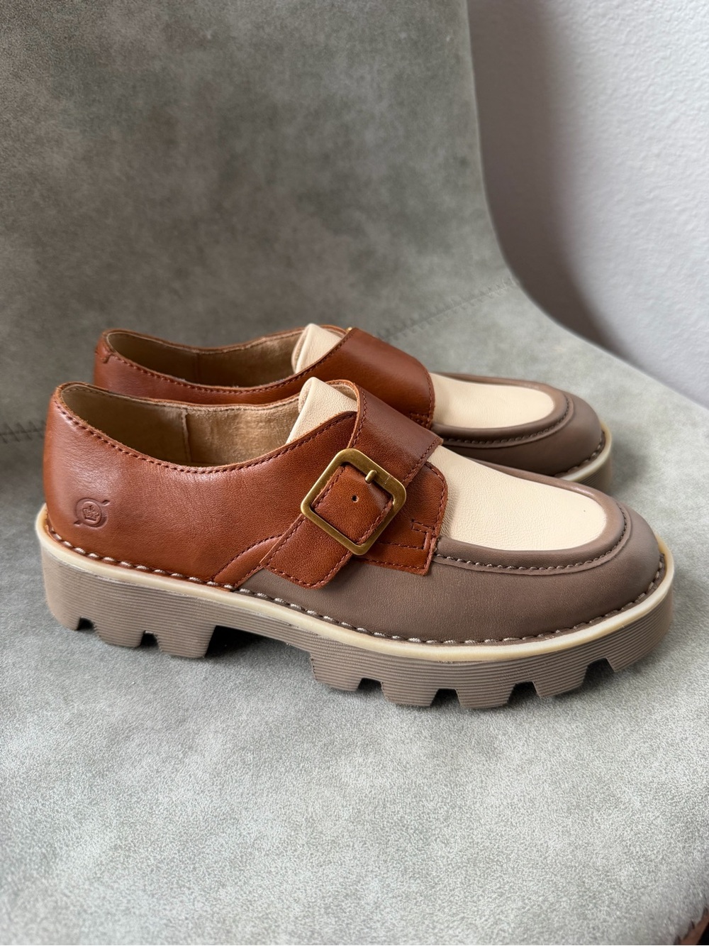 NWT Born Sammi Leather Monk Strap Lugged Platform Loafers Sz 6,5 - Picture 8 of 16